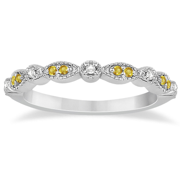 Yellow Sapphire & Diamond Marquise Wedding Band 14k White Gold 0.25ct