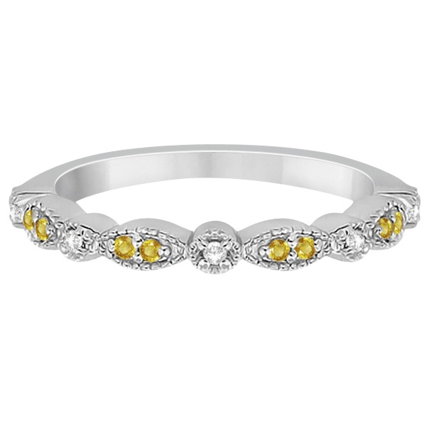Yellow Sapphire & Diamond Marquise Wedding Band 14k White Gold 0.25ct