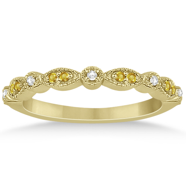 Yellow Sapphire & Diamond Marquise Wedding Band 14k Yellow Gold 0.25ct