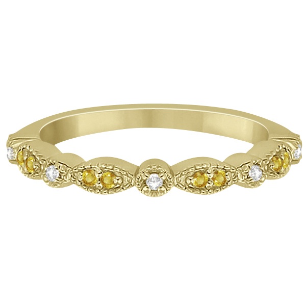 Yellow Sapphire & Diamond Marquise Wedding Band 14k Yellow Gold 0.25ct