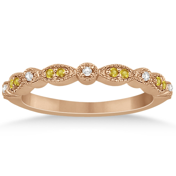 Yellow Sapphire & Diamond Marquise Wedding Band 18k Rose Gold 0.25ct