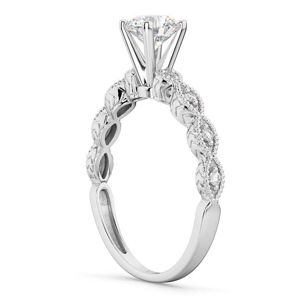 Petite Antique-Design Diamond Engagement Ring 14k White Gold (2.00ct)