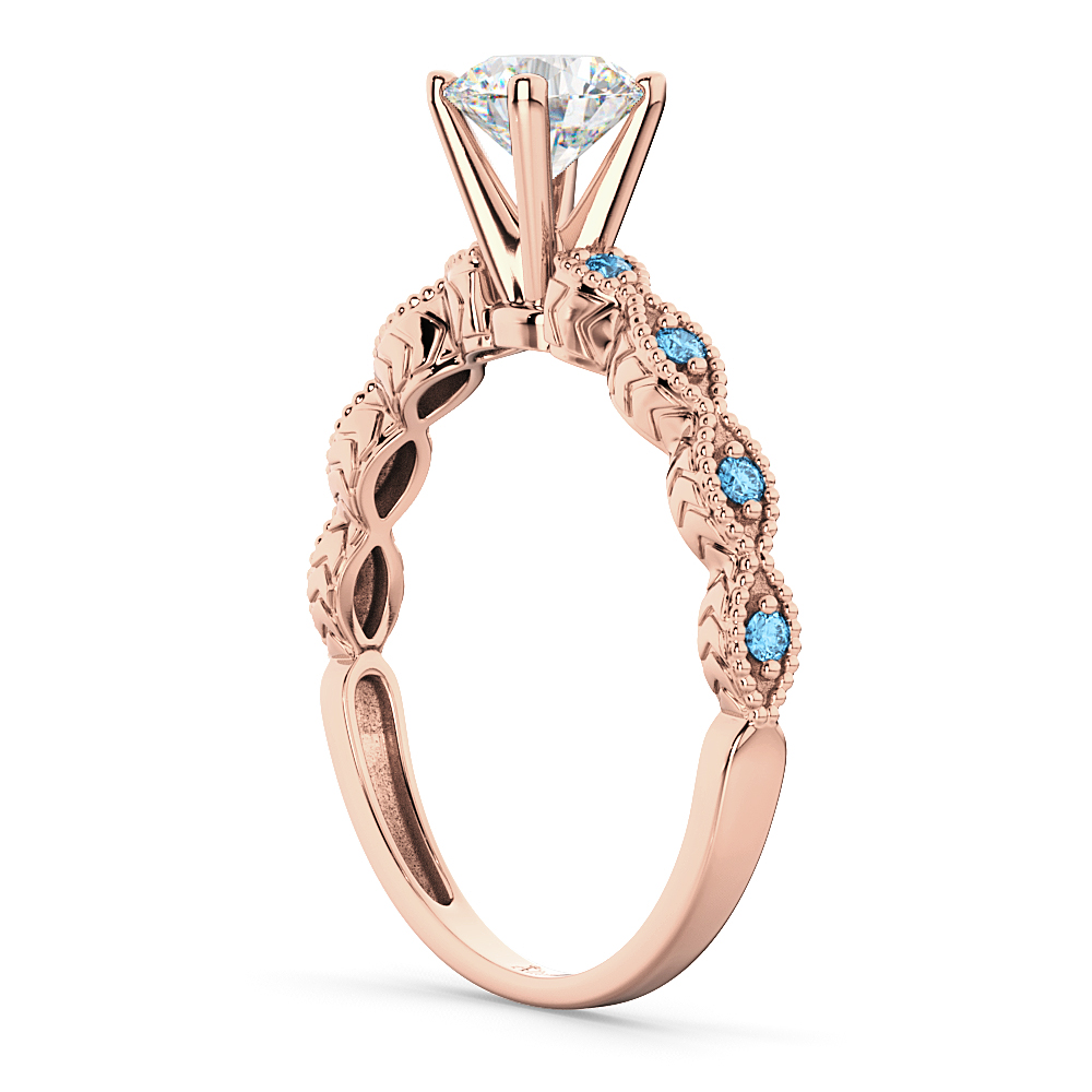 Vintage Diamond & Blue Topaz Engagement Ring 14k Rose Gold 0.50ct