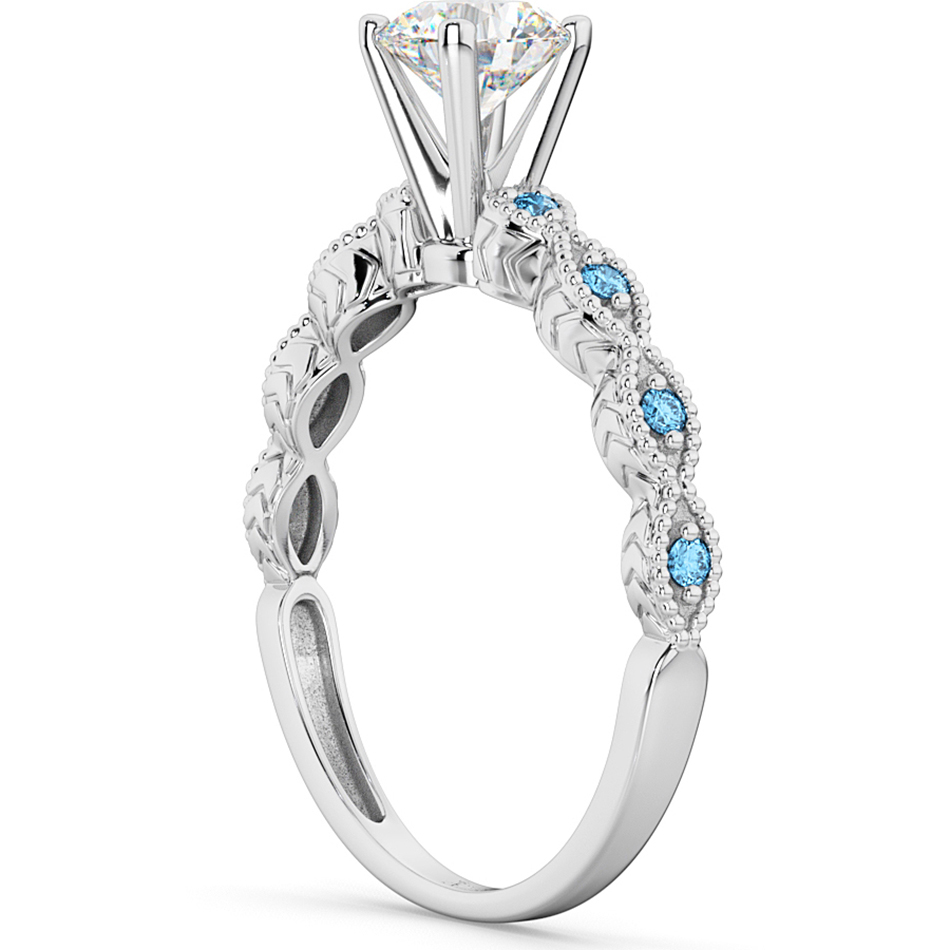 Vintage Diamond & Blue Topaz Engagement Ring 14k White Gold 0.75ct