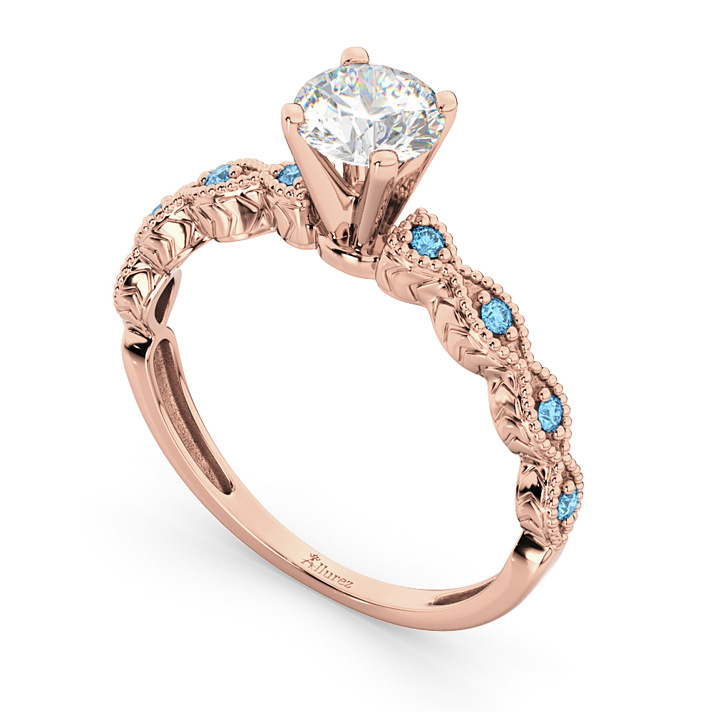Vintage Diamond & Blue Topaz Engagement Ring 18k Rose Gold 1.00ct