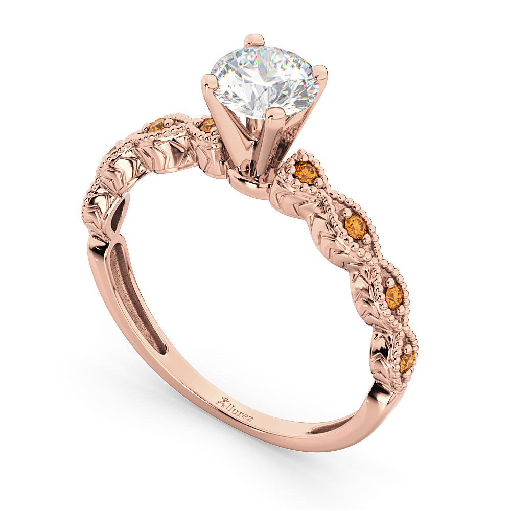 Vintage Diamond & Citrine Engagement Ring 18k Rose Gold 1.50ct