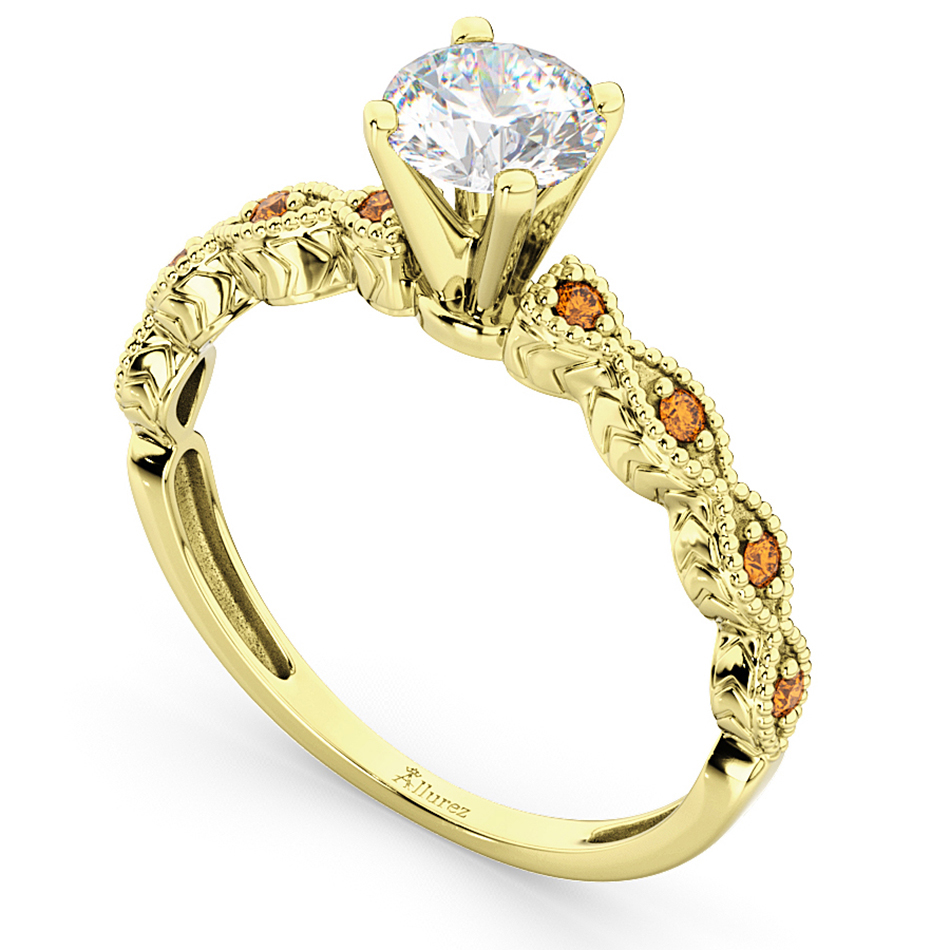 Vintage Diamond & Citrine Engagement Ring 18k Yellow Gold 0.75ct