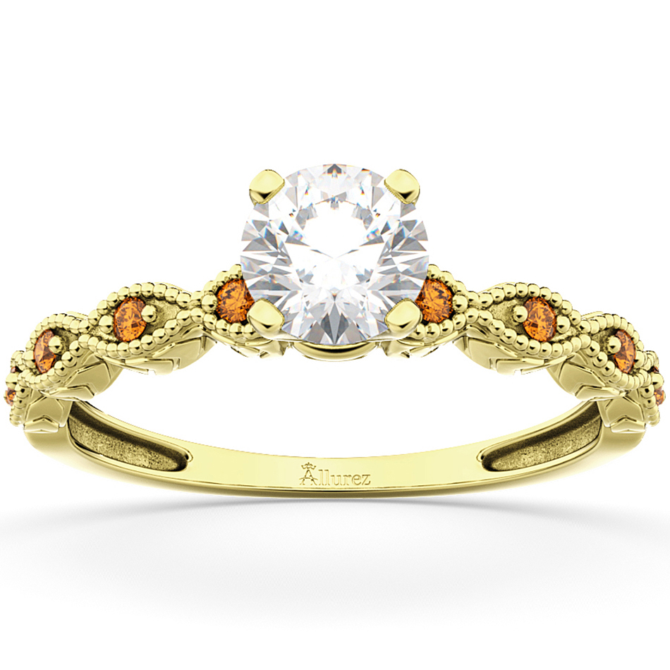 Vintage Lab Grown Diamond & Citrine Engagement Ring 14k Yellow Gold 0.50ct