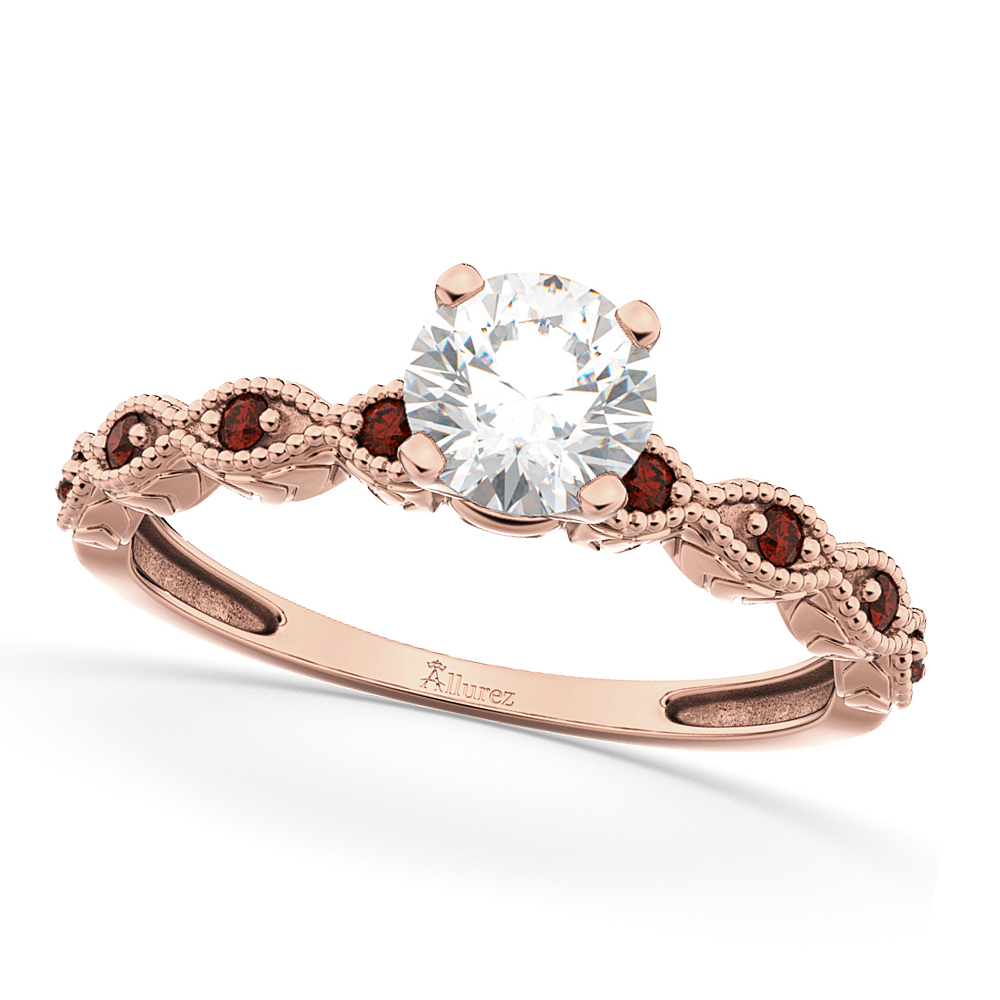 Vintage Lab Grown Diamond & Garnet Engagement Ring 14k Rose Gold 0.75ct