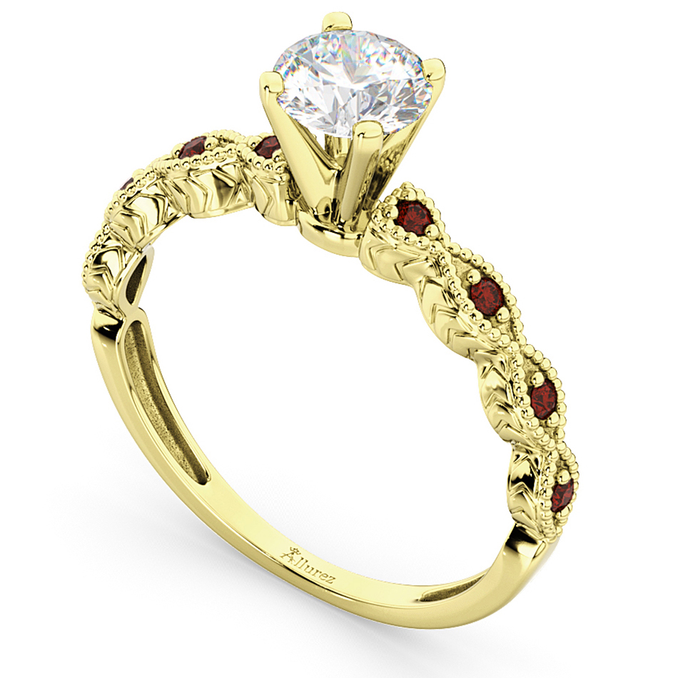 Vintage Lab Grown Diamond & Garnet Engagement Ring 18k Yellow Gold 1.50ct