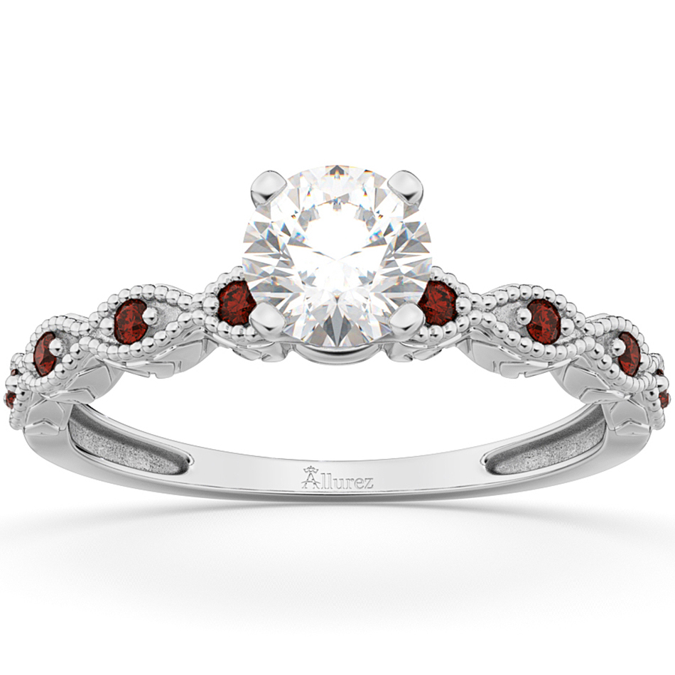 Vintage Lab Grown Diamond & Garnet Engagement Ring Palladium 0.75ct