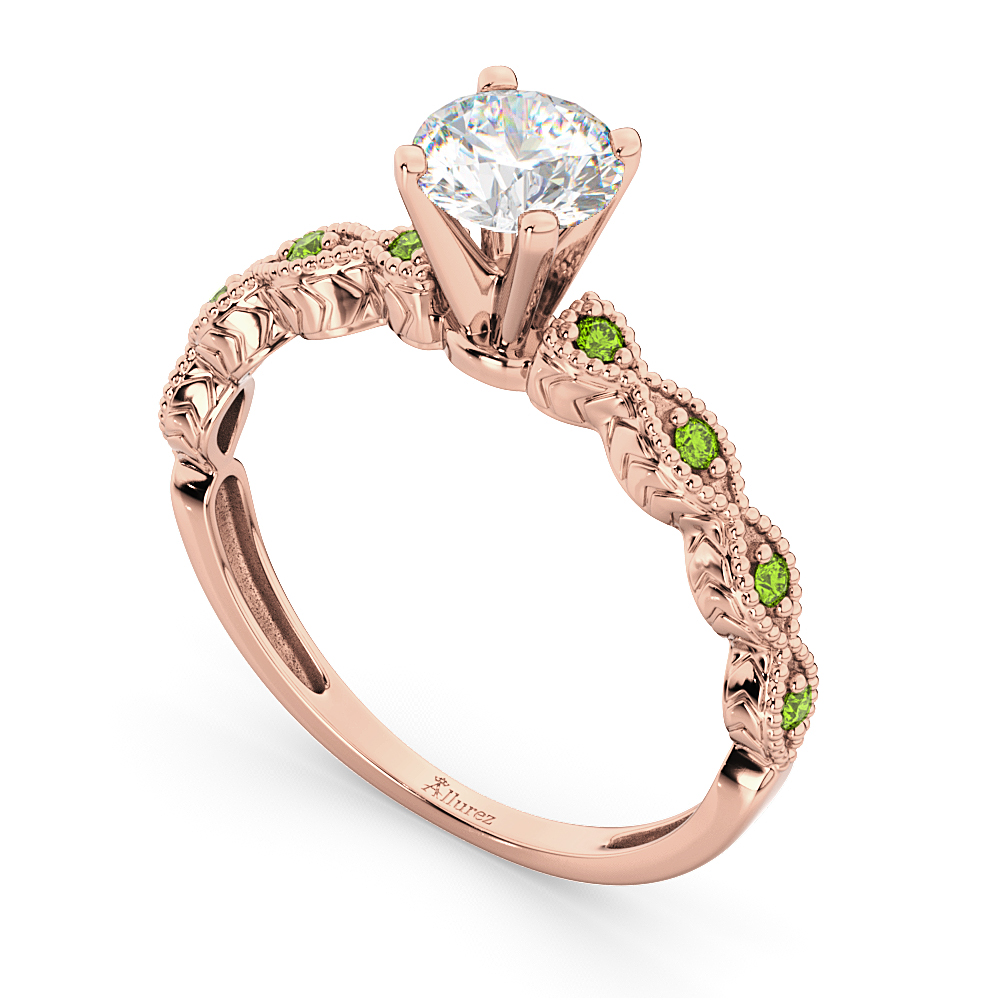 Vintage Diamond & Peridot Engagement Ring 14k Rose Gold 0.75ct