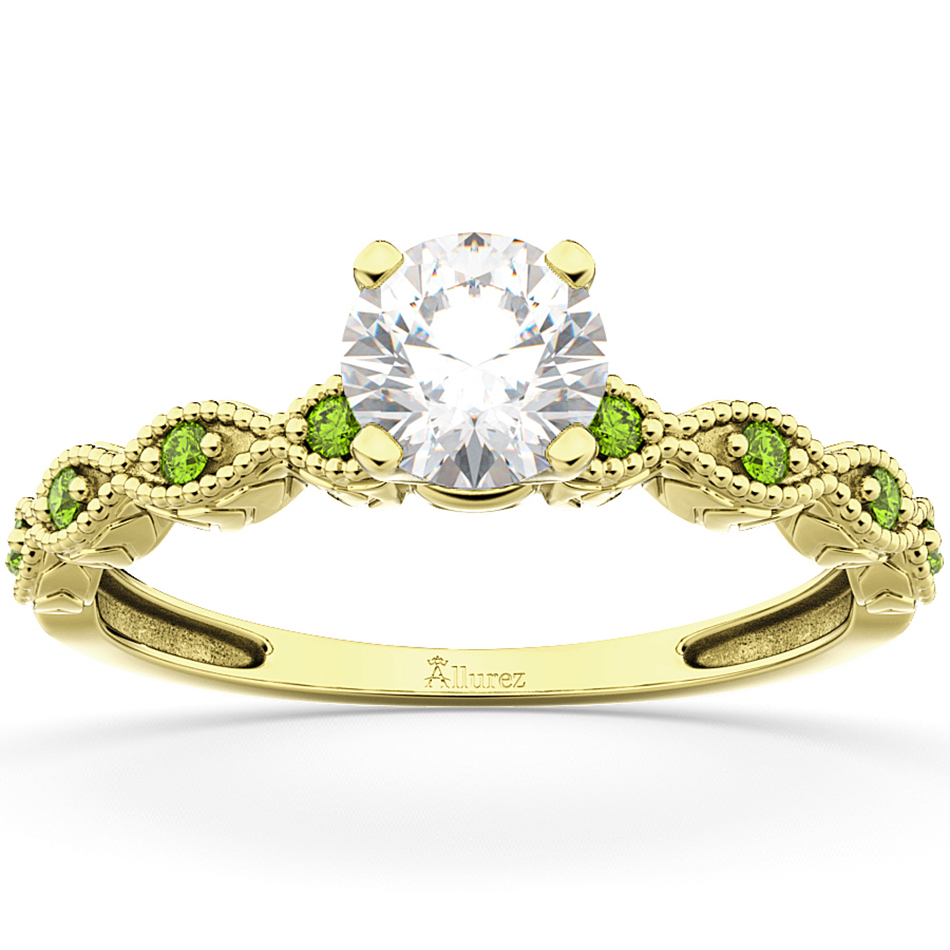 Vintage Lab Grown Diamond & Peridot Engagement Ring 14k Yellow Gold 1.00ct