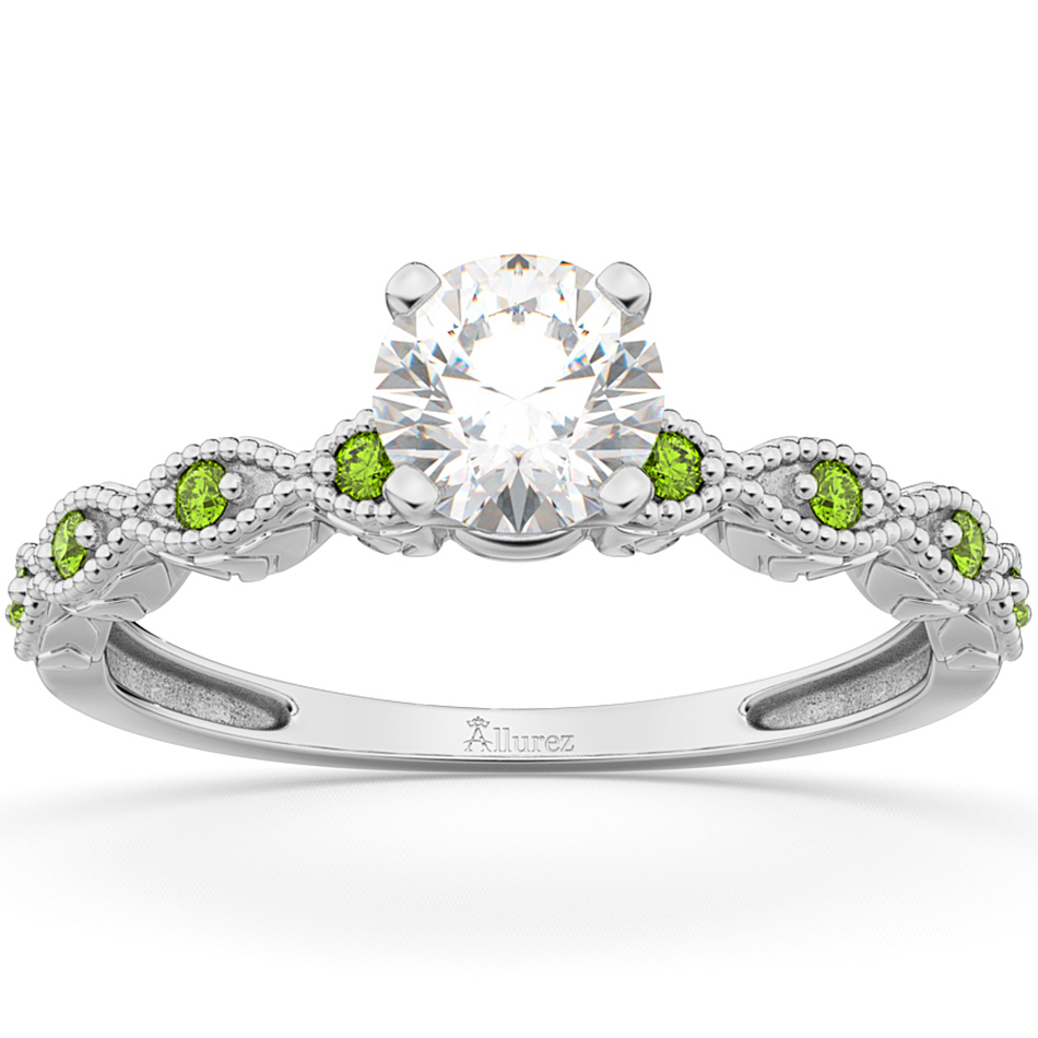 Vintage Lab Grown Diamond & Peridot Engagement Ring 18k White Gold 1.00ct