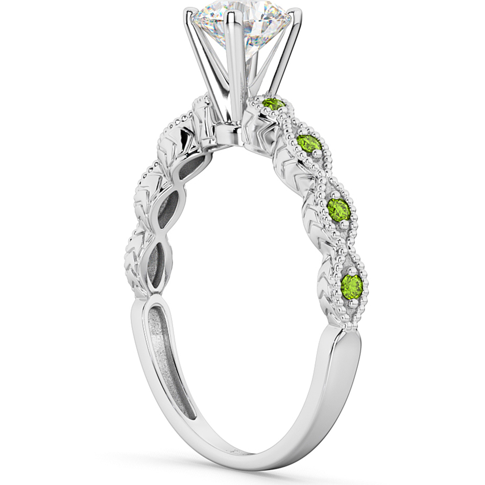 Vintage Diamond & Peridot Engagement Ring Palladium 0.50ct