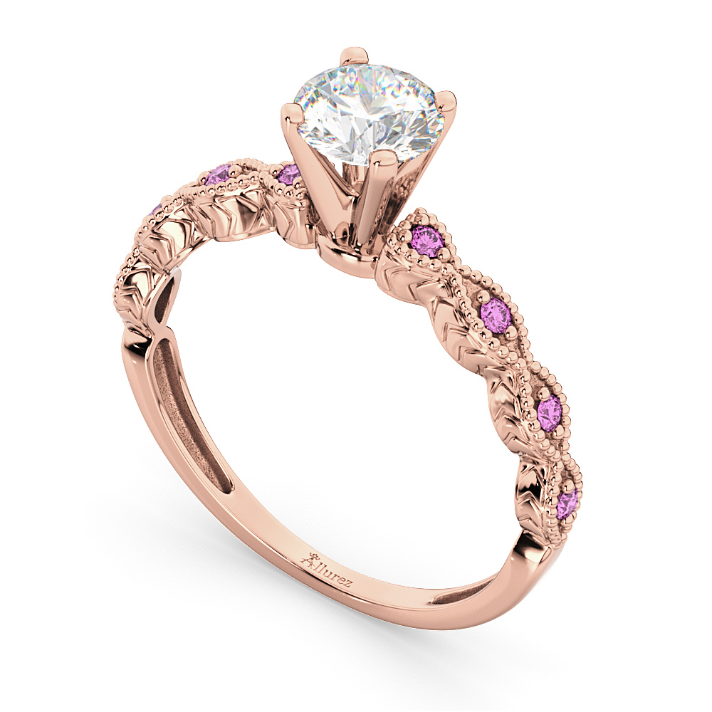 Vintage Diamond & Pink Sapphire Engagement Ring 18k Rose Gold 0.75ct