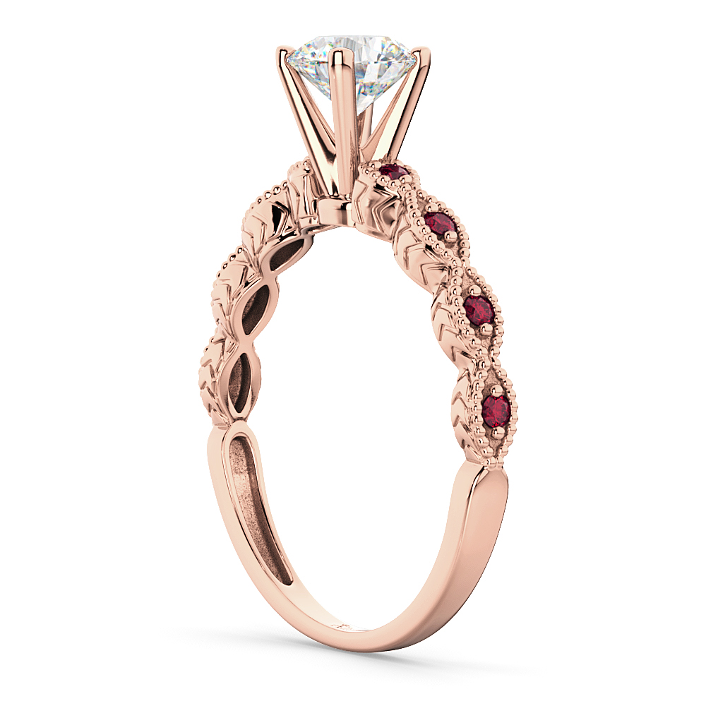 Vintage Lab Grown Diamond & Ruby Engagement Ring 18k Rose