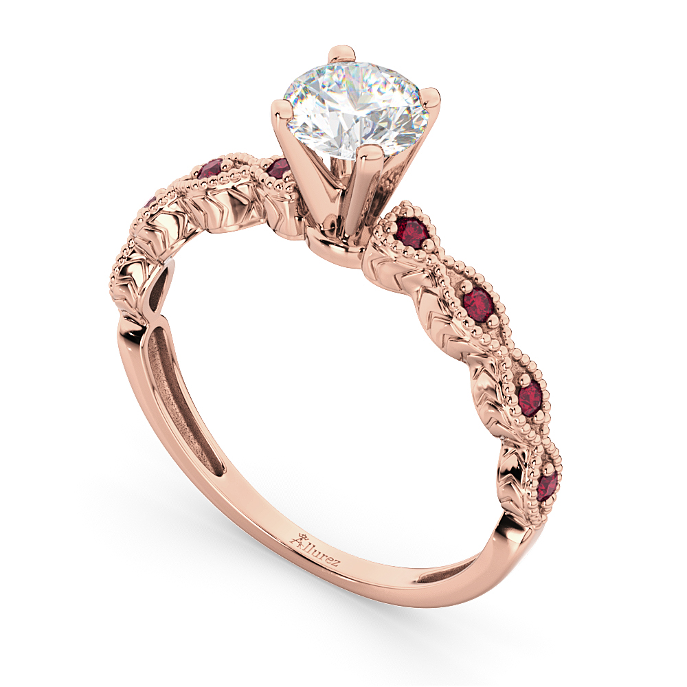 Vintage Lab Grown Diamond & Ruby Engagement Ring 18k Rose Gold 1.00ct