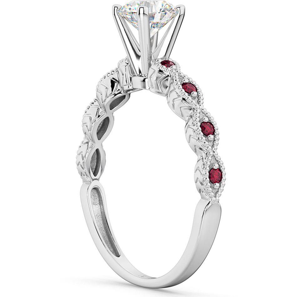 Vintage Lab Grown Diamond & Ruby Engagement Ring Palladium 1.50ct