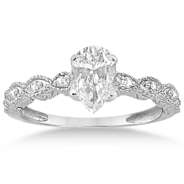 Pear-Cut Antique Style Lab Grown Diamond Bridal Set in 14k White Gold (0.58ct)