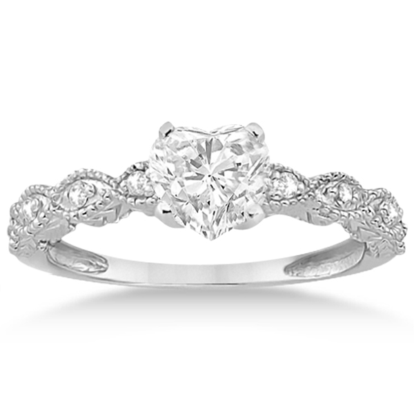 Heart-Cut Antique Style Lab Grown Diamond Bridal Set in 14k White Gold (1.08ct)
