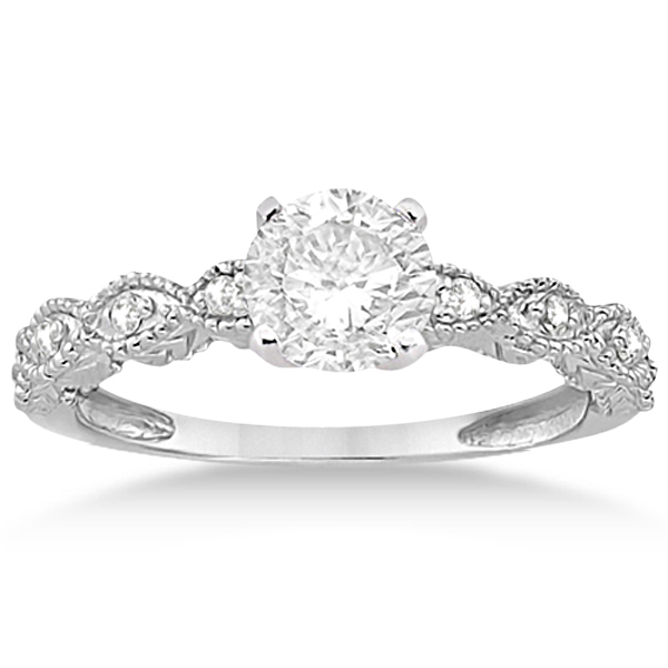 Petite Antique-Design Lab Grown Diamond Bridal Set in 14k White Gold (1.08ct)
