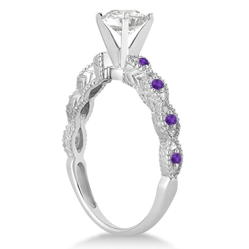 Vintage Lab Grown Diamond & Amethyst Bridal Set 14k White Gold 1.70ct