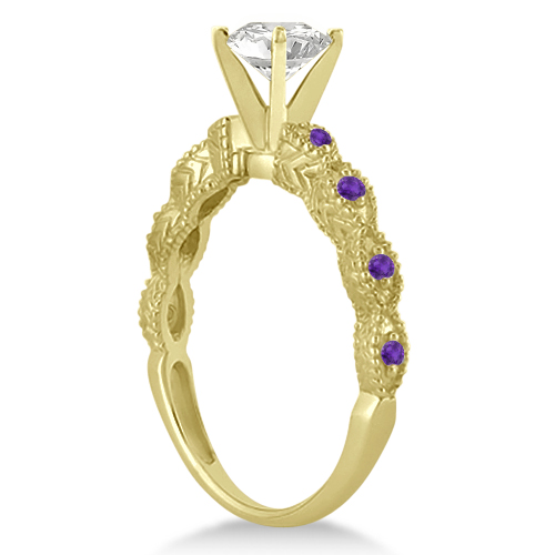 Vintage Lab Grown Diamond & Amethyst Bridal Set 14k Yellow Gold 1.20ct