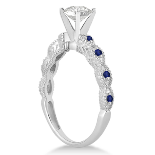 Vintage Lab Grown Diamond & Blue Sapphire Bridal Set Platinum 0.70ct