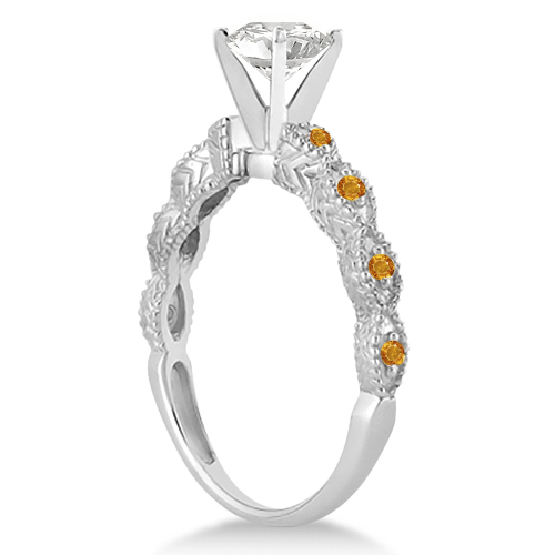 Vintage Diamond & Citrine Bridal Set Platinum 0.70ct