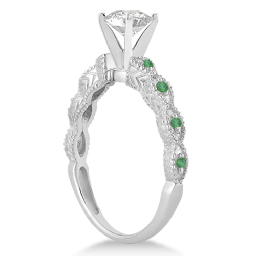 Vintage Diamond & Emerald Bridal Set Platinum 0.95ct