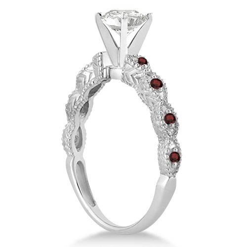 Vintage Diamond & Garnet Bridal Set 18k White Gold 0.95ct