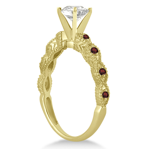 Vintage Lab Grown Diamond & Garnet Bridal Set 18k Yellow Gold 1.70ct