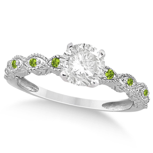Vintage Diamond & Peridot Bridal Set 18k White Gold 1.20ct