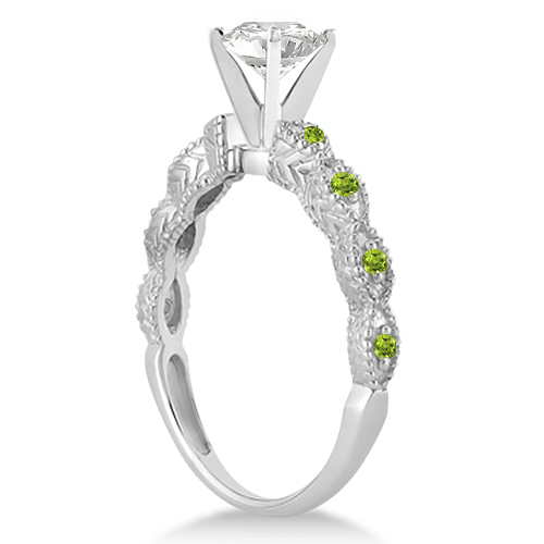 Vintage Diamond & Peridot Bridal Set Palladium 1.70ct