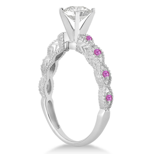 Vintage Diamond & Pink Sapphire Bridal Set Platinum 0.70ct