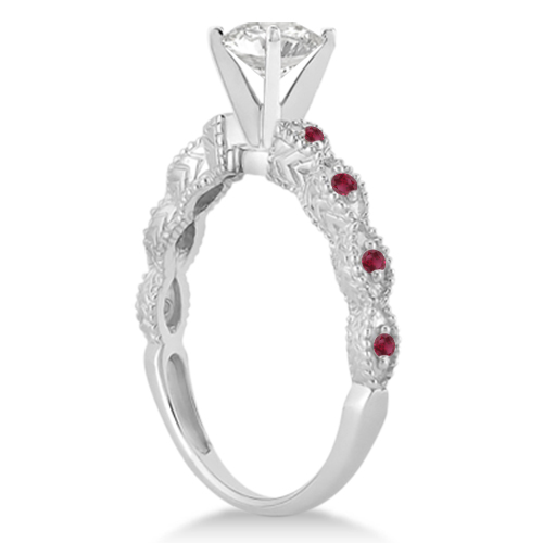 Vintage Lab Grown Diamond & Ruby Bridal Set 18k White Gold 1.70ct