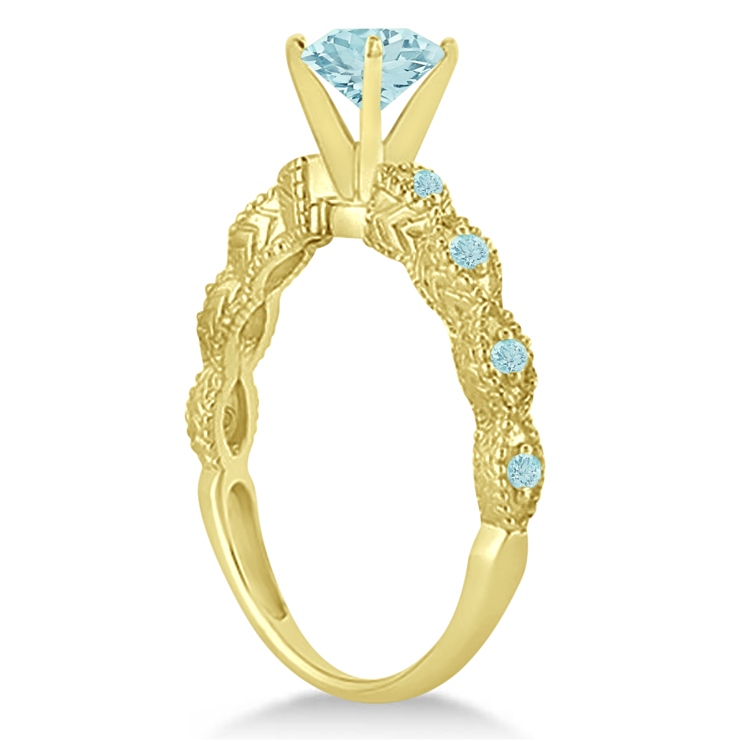Vintage Aquamarine Engagement Ring Bridal Set 18k Yellow Gold (1.36ct)