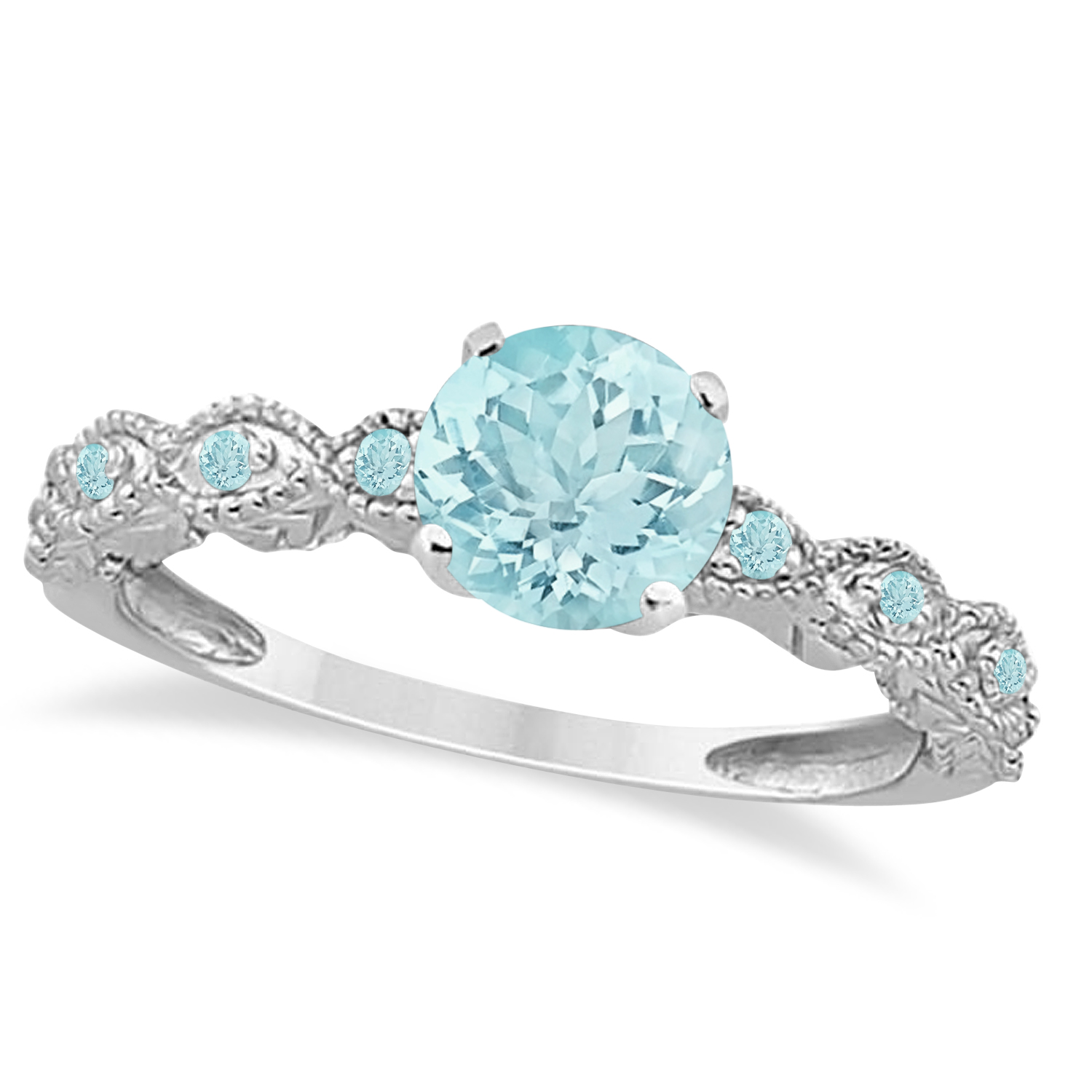 Vintage Aquamarine Engagement Ring Bridal Set Palladium (1.36ct)