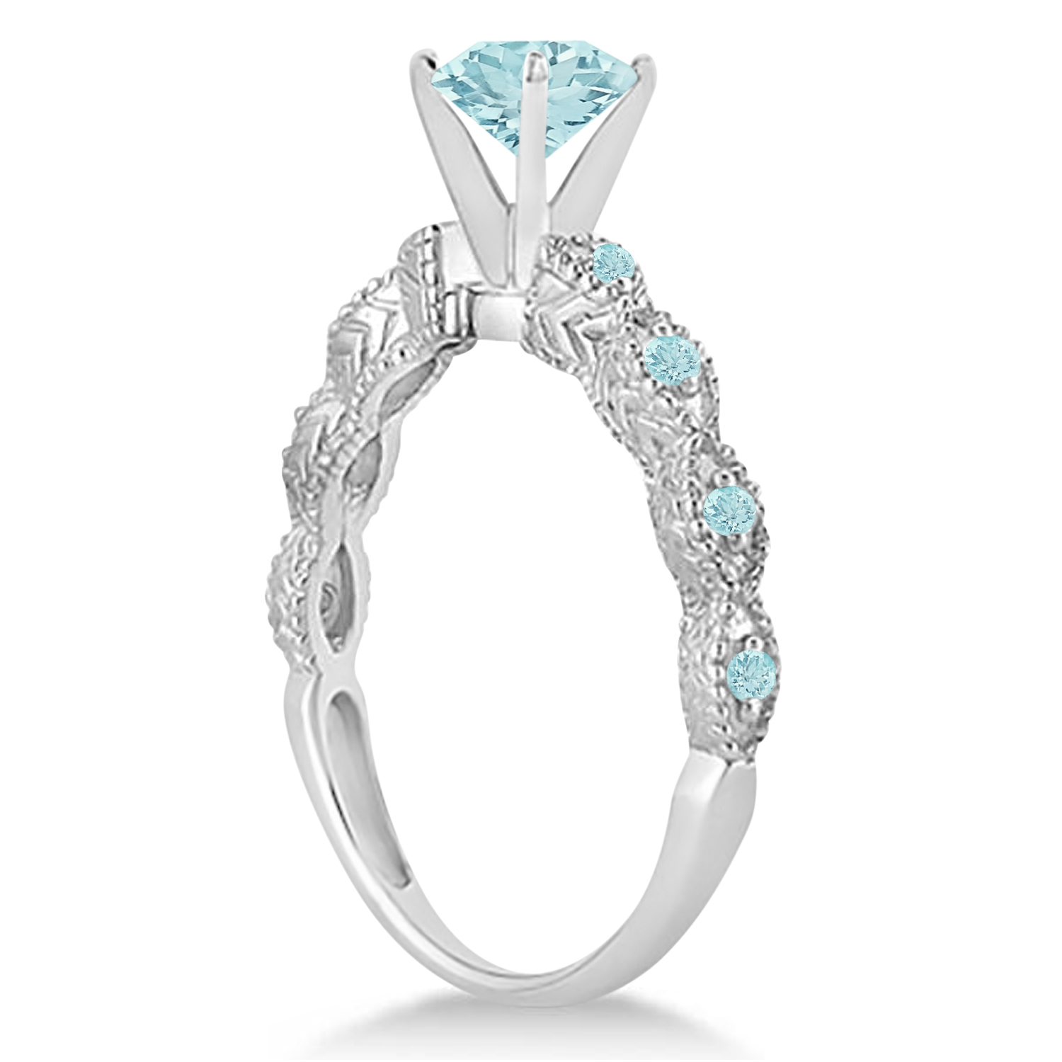 Vintage Aquamarine Engagement Ring Bridal Set Palladium (1.36ct)