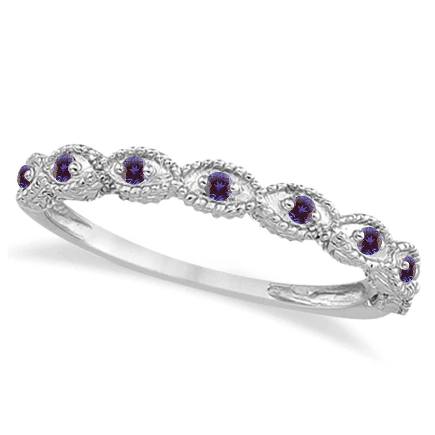 Antique Lab Alexandrite Engagement Ring Set 14k White Gold (0.36ct)