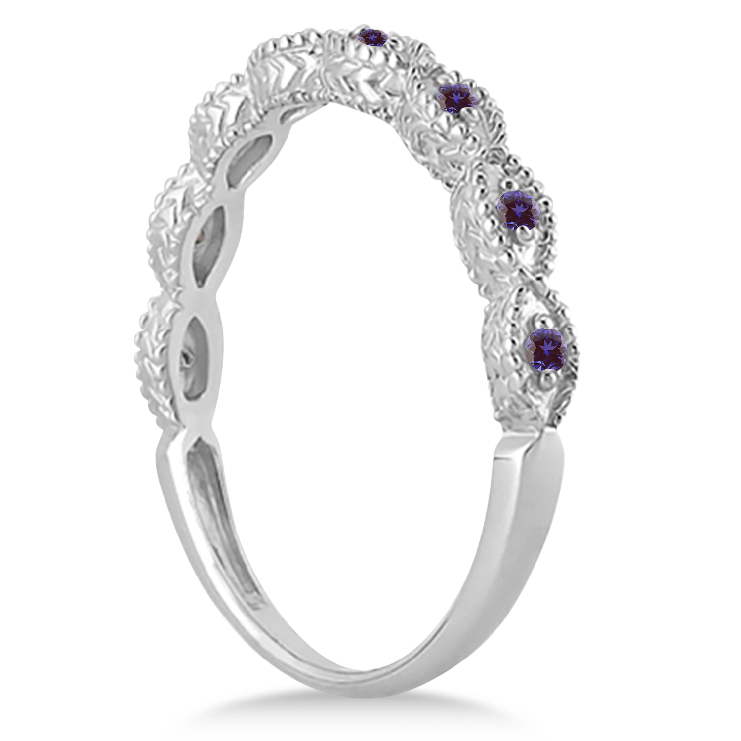 Antique Lab Alexandrite Engagement Ring Set 14k White Gold (0.36ct)