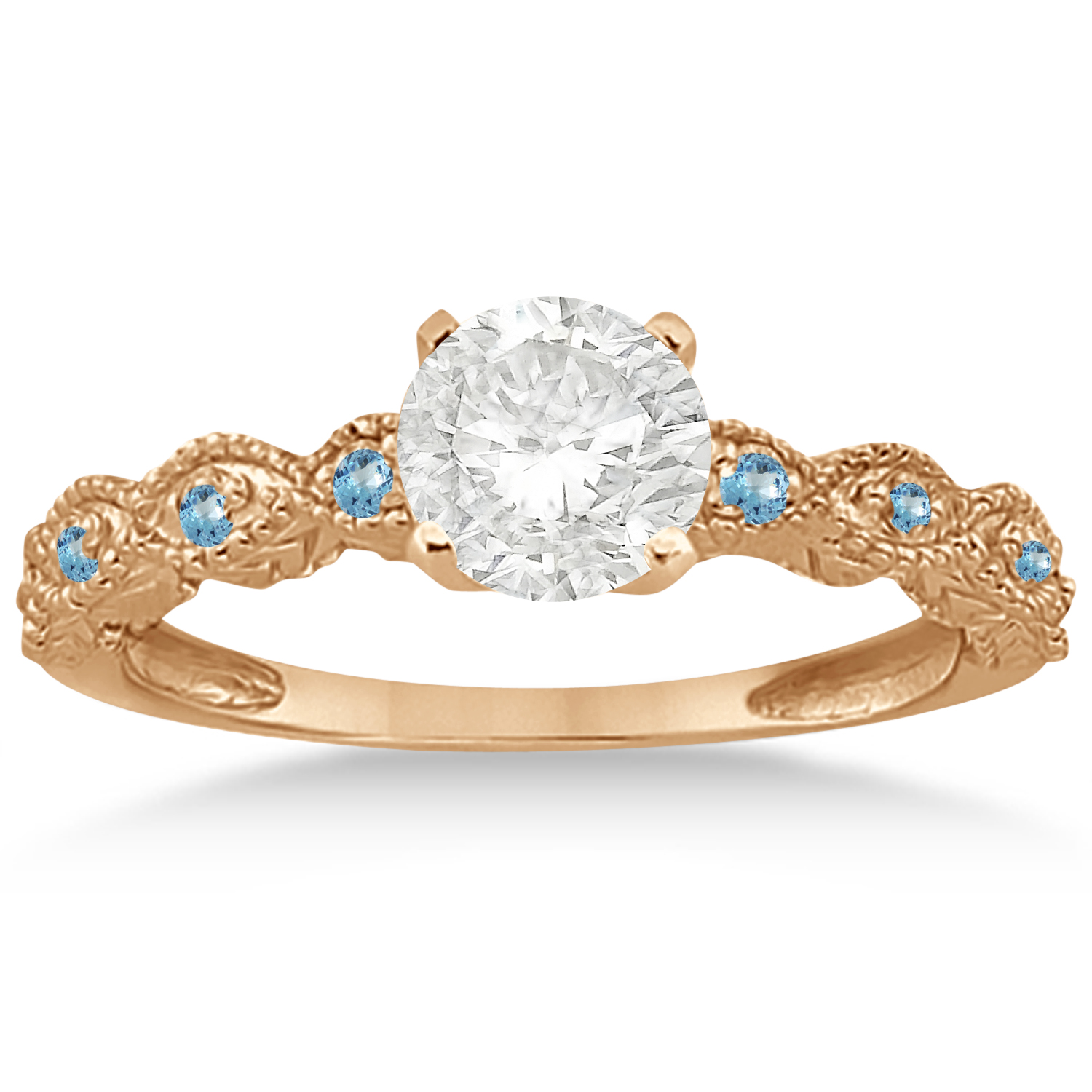 Antique Blue Topaz Bridal Set Marquise Shape 14K Rose Gold 0.36ct