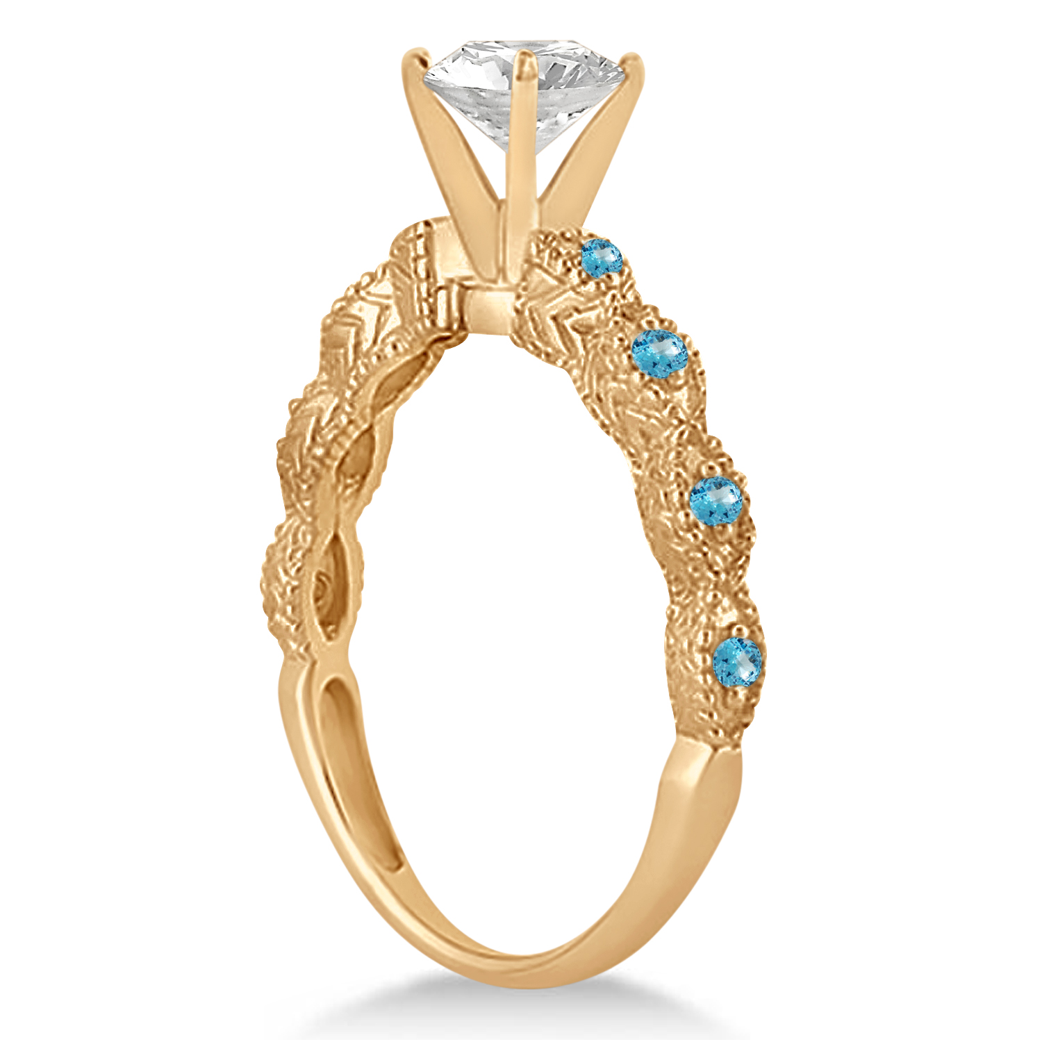 Antique Blue Topaz Bridal Set Marquise Shape 14K Rose Gold 0.36ct