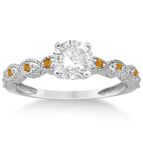 Antique Citrine Bridal Set Marquise Shape 18K White Gold 0.36ct
