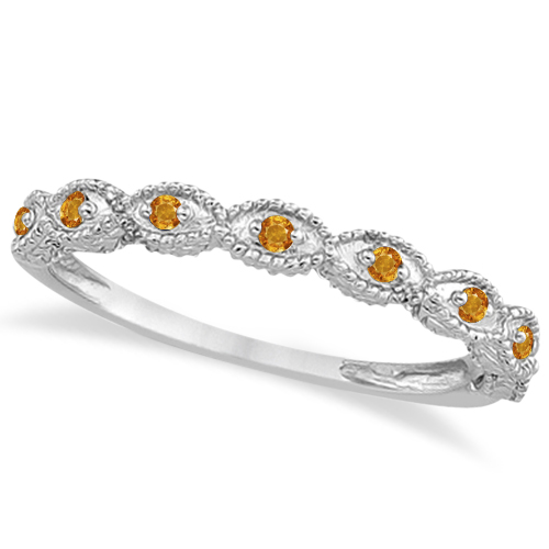 Antique Citrine Bridal Set Marquise Shape 18K White Gold 0.36ct