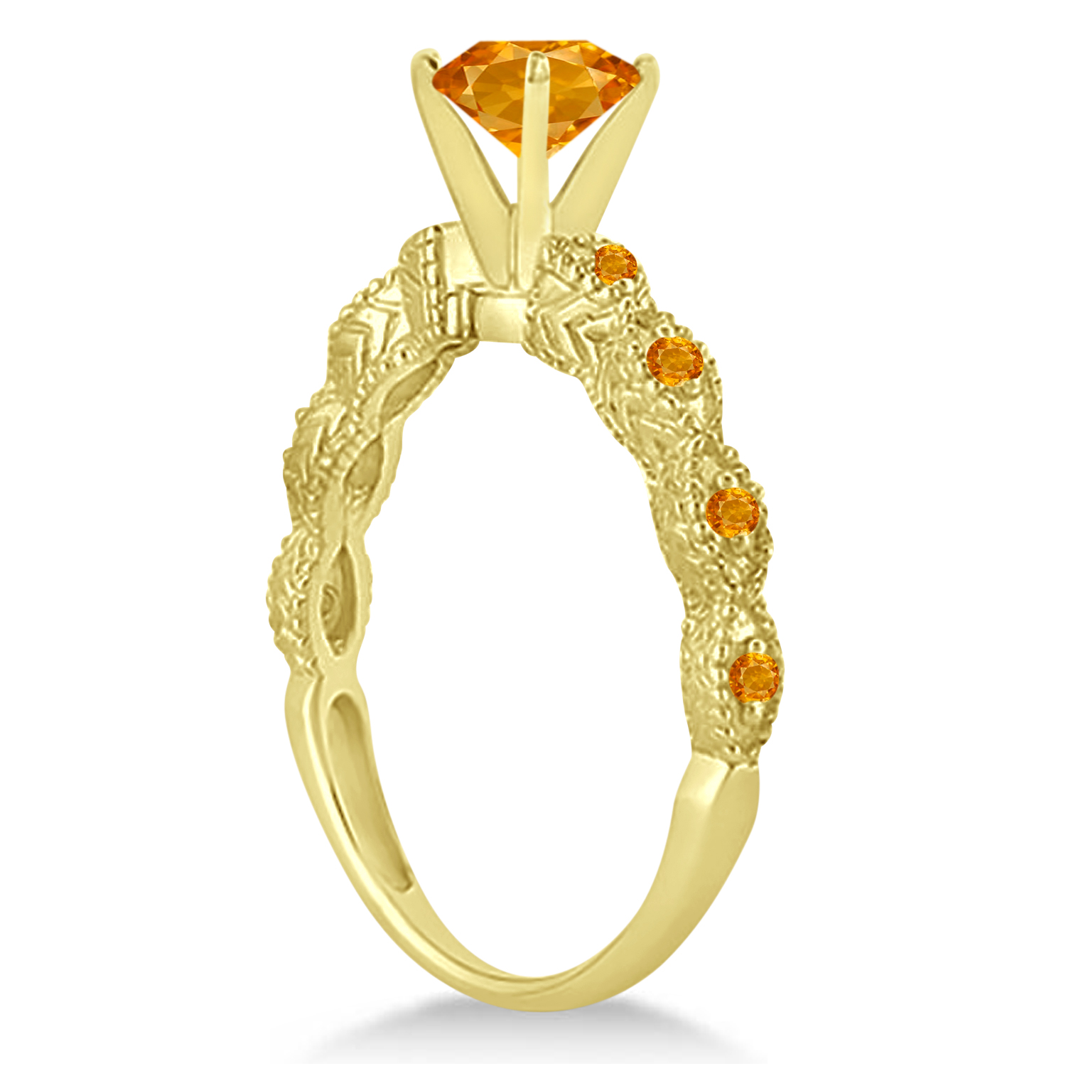 Vintage Style Citrine Engagement Ring 14k Yellow Gold (1.18ct)