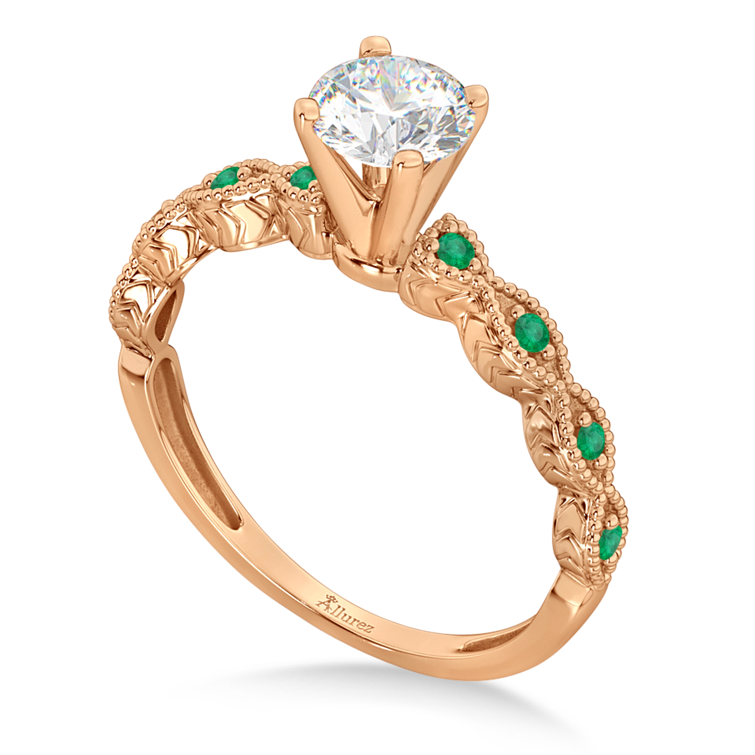 Vintage Marquise Emerald Engagement Ring 18k Rose Gold (0.18ct)
