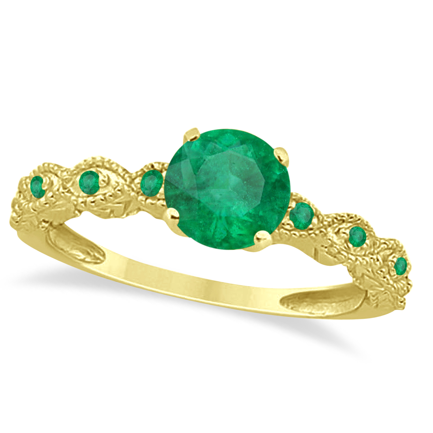 Vintage Style Emerald Engagement Ring 18k Yellow Gold (1.18ct)