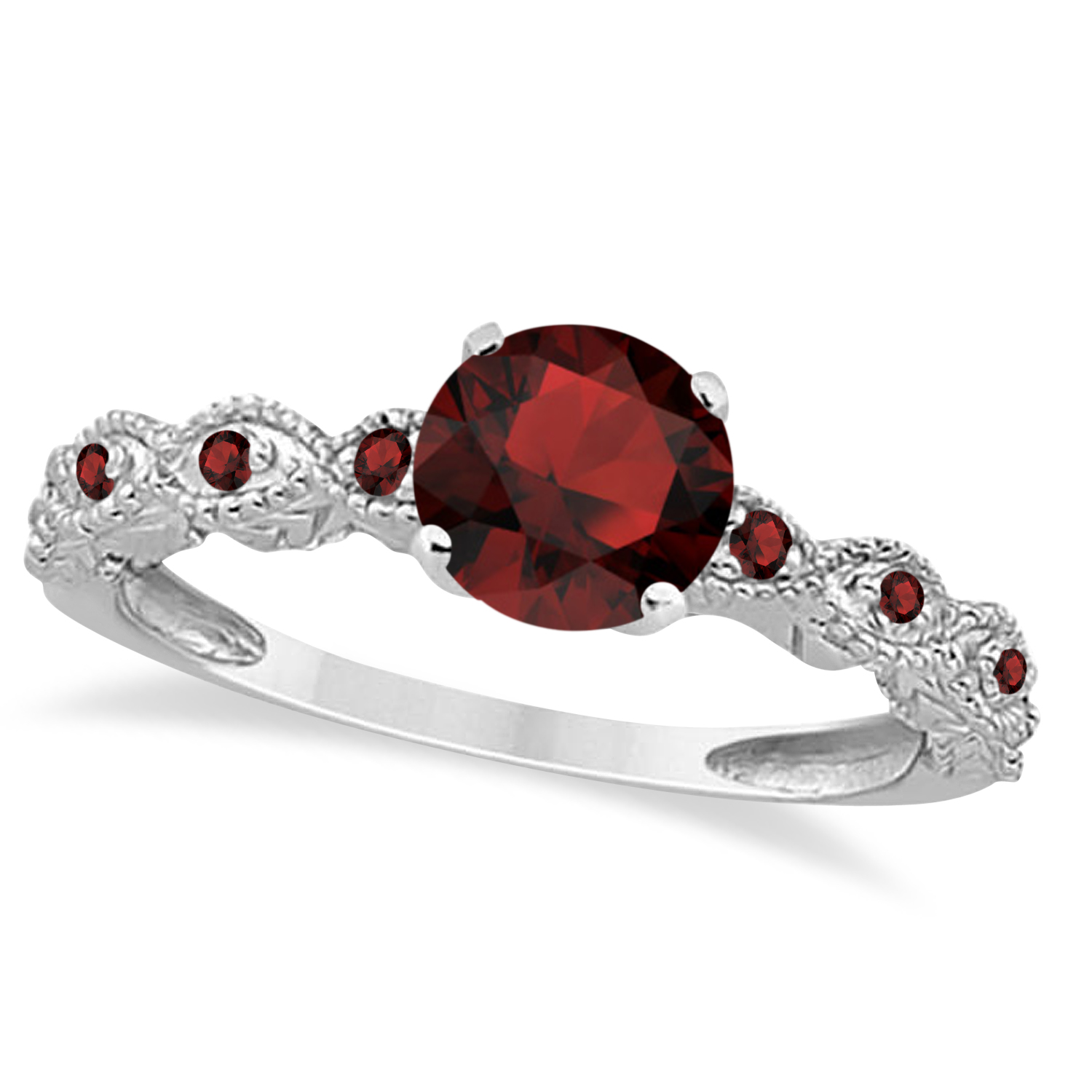 Vintage Garnet Engagement Ring Bridal Set Palladium 1.36ct